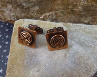 Mid Century Modernist Copper Spiral Cuff Links / Cufflinks circa l950s