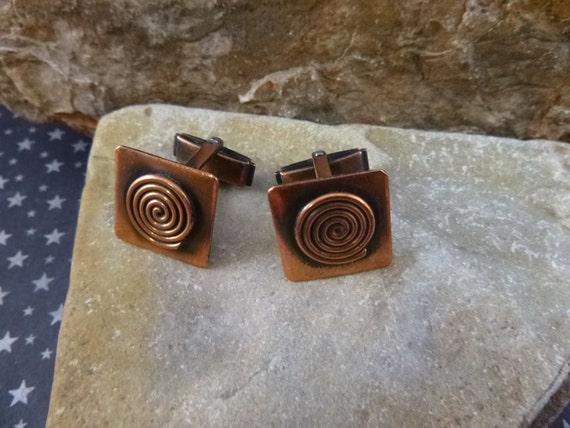 Mid Century Modernist Copper Spiral Cuff Links / Cufflinks circa l950s