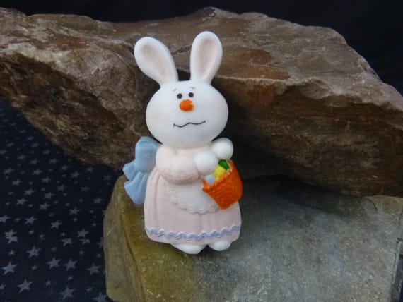 Mama Bunny with Basket of Colorful Easter Eggs Vintage Plastic Pin | Whimsical
