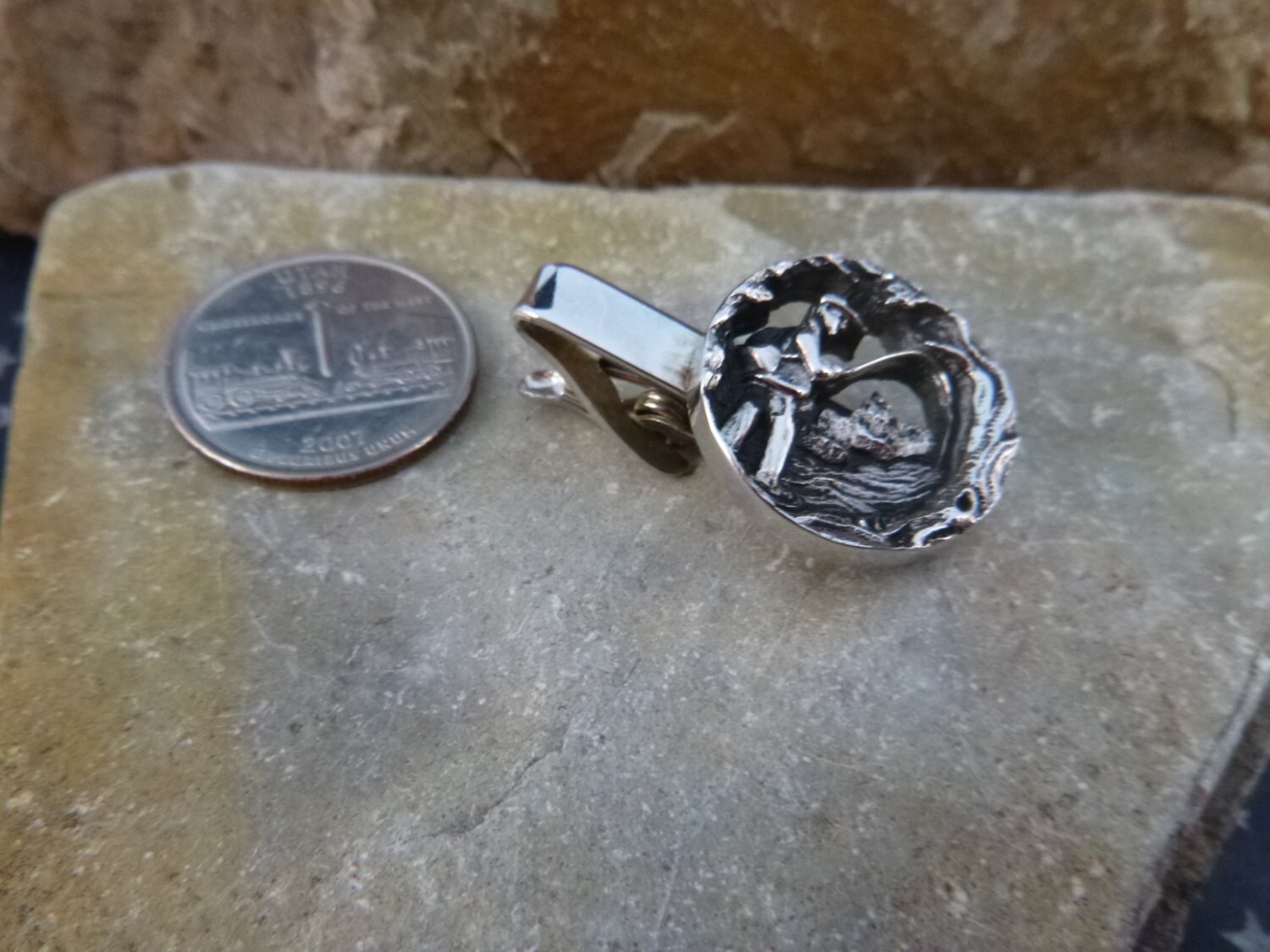 Fly Fishing Tie Clip Fly Fisherman Repousse Open Cut Tie Clasp