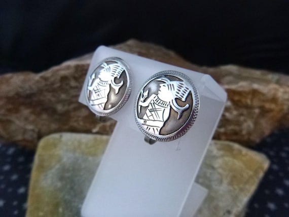 Warrior Screw Back Vintage Earrings | Mexican or Central or South American Origin