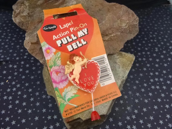 Vintage I Love You Heart Pull Pin | Cupid Valentine Pin on Original Card | Mid-Century Thermoset Plastic