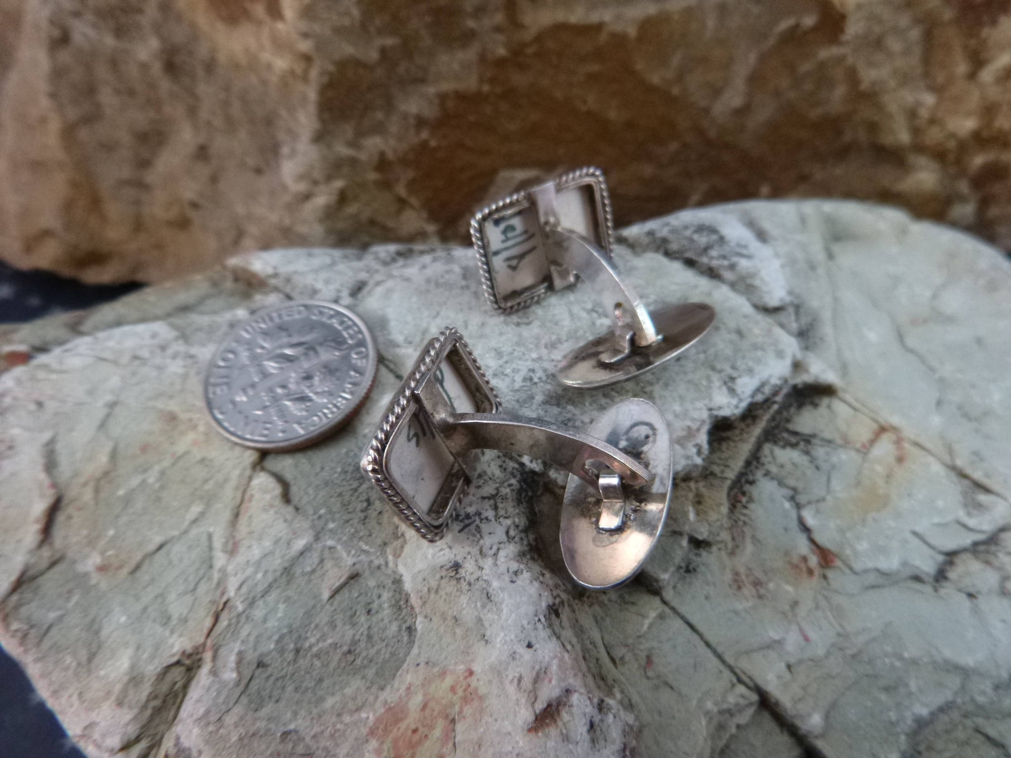 1920s Delft Windmill Cuff Links Blue and White Porcelain 835 Silver