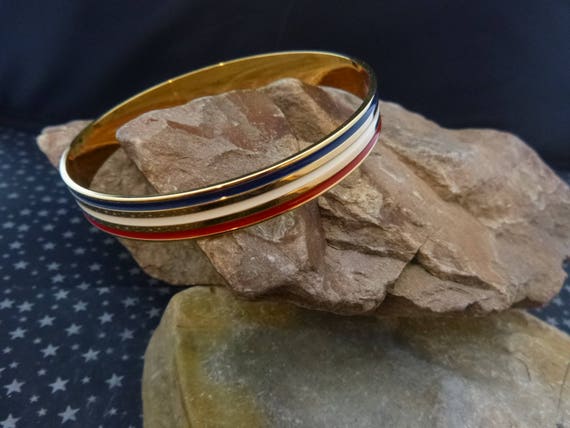 Patriotic Vintage Bangle Avon “American Glory” | 1995 Book Piece | Classic Red White and Blue July 4 Large Bracelet | Original Box