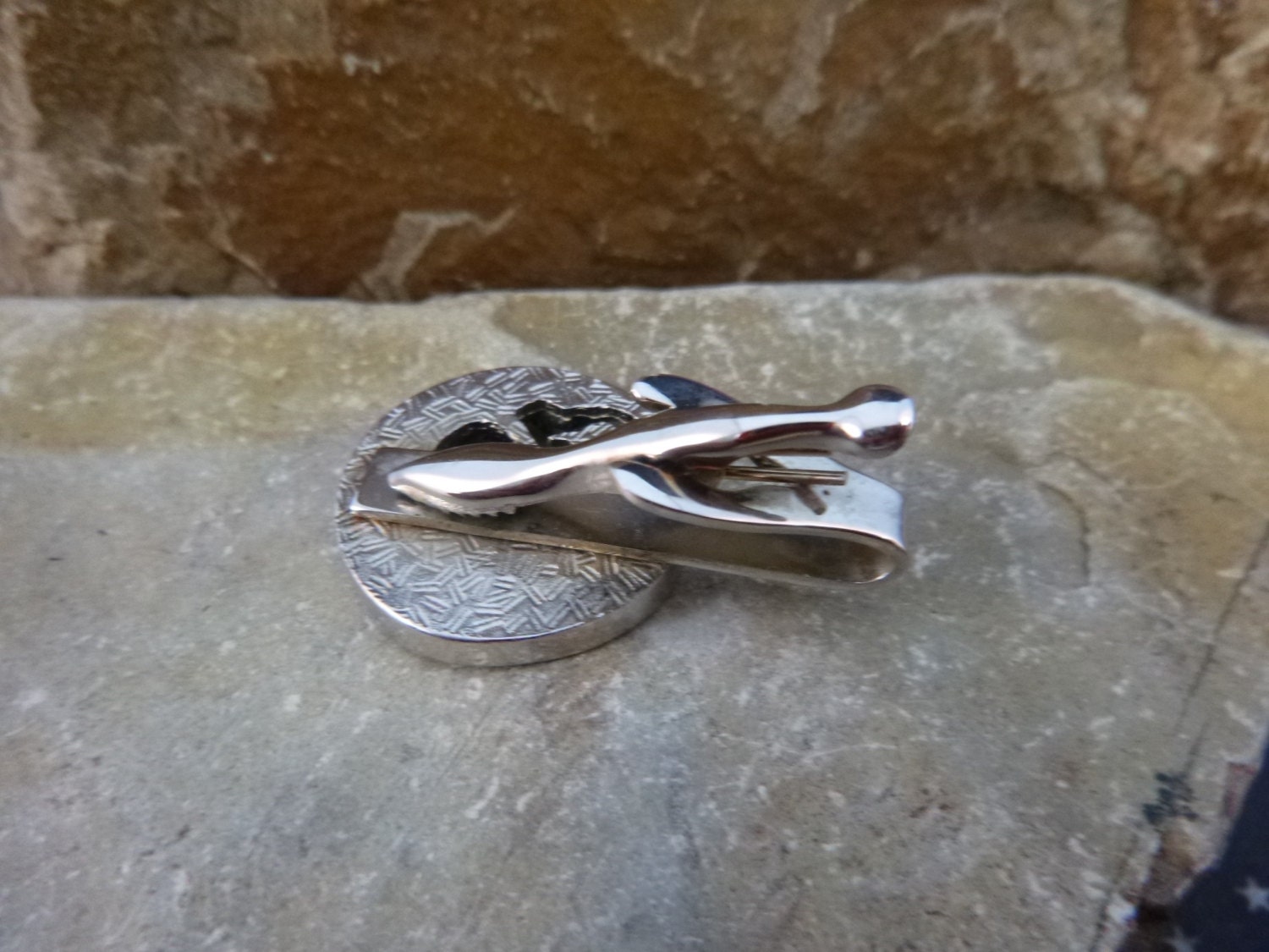 Fly Fishing Tie Clip Fly Fisherman Repousse Open Cut Tie Clasp