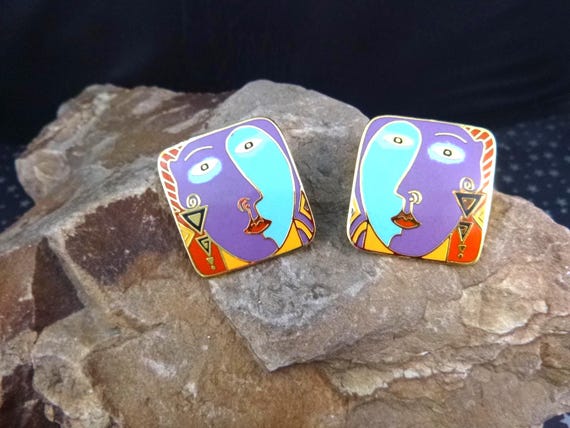 Laurel Burch Phapoah's Daughter Large Pierced Earrings: Vintage 1993 | Cloisonné Enamel