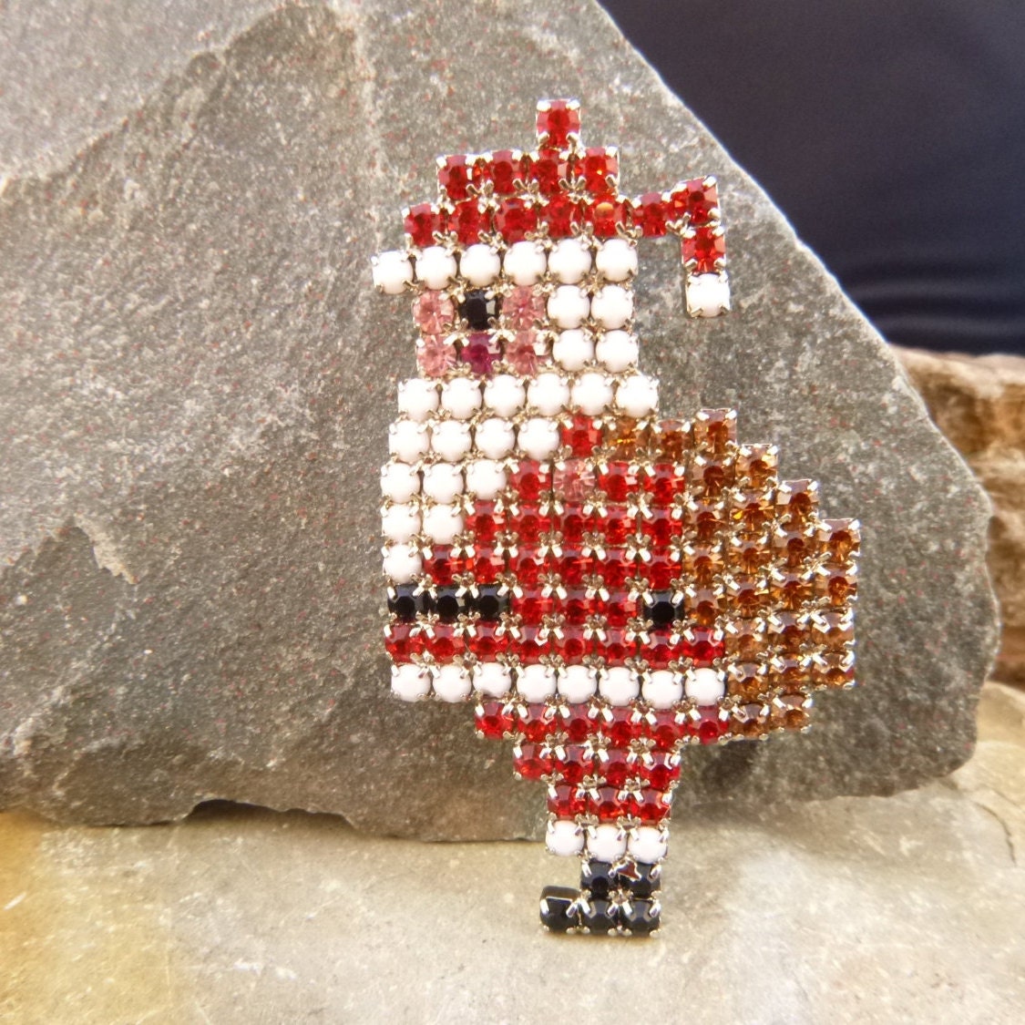 PTDecals 2-Piece Red Metal Christmas Brooch Set – Santa, Tree, Deer Stick Pins For Clothes, Bags