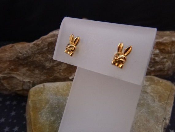 Bunny Earrings. Rarely Found 1985 Avon “Golden Bunny” Small Pierced Earrings | Surgical Steel Posts | Original Box | Easter Spring Anytime