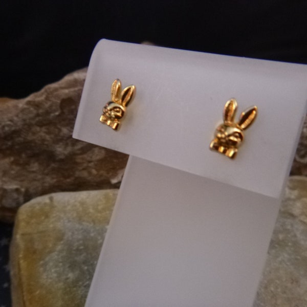 Bunny Earrings. Rarely Found 1985 Avon “Golden Bunny” Small Pierced Earrings | Surgical Steel Posts | Original Box | Easter Spring Anytime