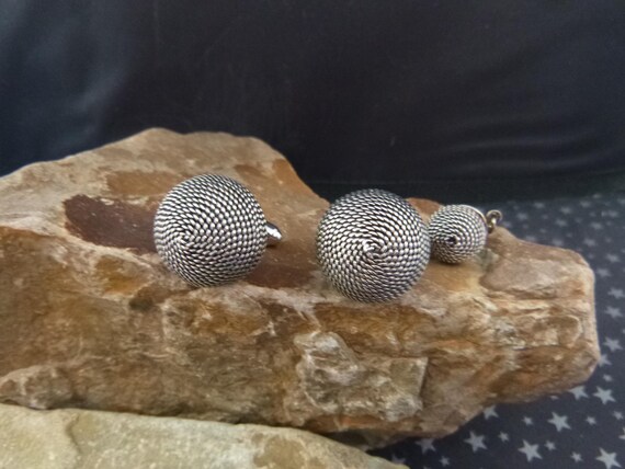 Modernist Style Dante Silver Tone Circle Wrap Domed Vintage Cuff Links | Cufflinks and Tie Tack Set | circa 1960s