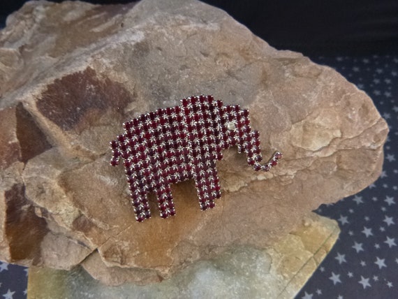 Dorothy Bauer Republican Elephant Patriotic Vintage Pin | Sparkling Red Swarovski Rhinestones | GOP | Party Affiliation Vintage Brooch