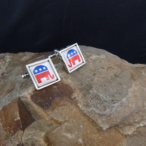 Vintage Elephant Square Cuff Links | Vintage Republican Party Affiliation Political Cufflinks | Red White and Blue