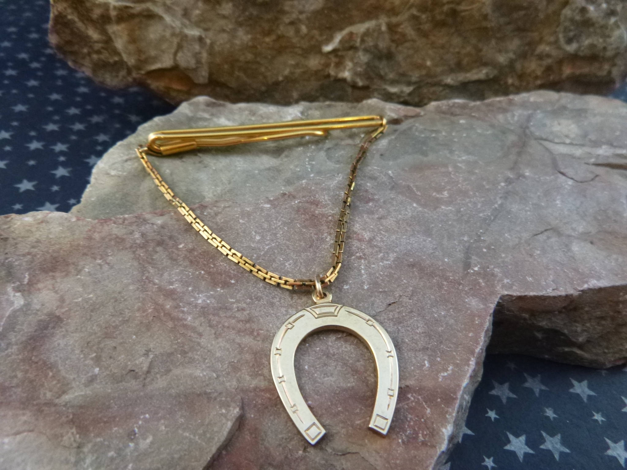 Horseshoe Tie Bar Vintage Swank Tie Clip with Swag Chain | Gold Filled ...