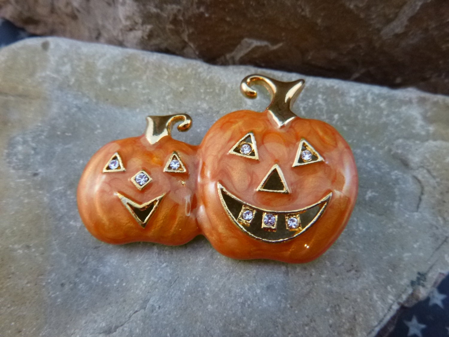 Halloween Happy Smiling Jack O Lanterns with Rhinestones and Glossy ...