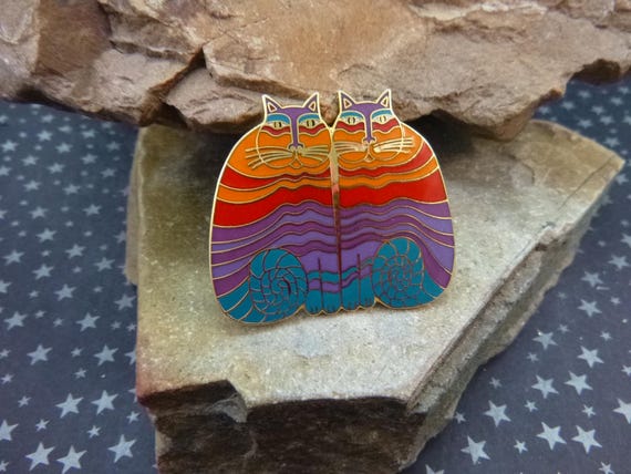 Laurel Burch Rainbow Cats Brooch: 1987 Limited Edition Cloisonné Enamel Pin