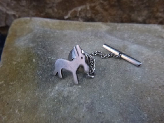 Silversmith Leonore Doskow Signed Sterling Silver Vintage Tie Tack | Democratic Donkey Tie Tack | Dem Party Affiliation Political Tie Tack