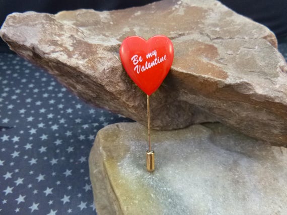 Vintage Red Heart Be My Valentine Stick Pin: Valentine's Day Lapel Pin