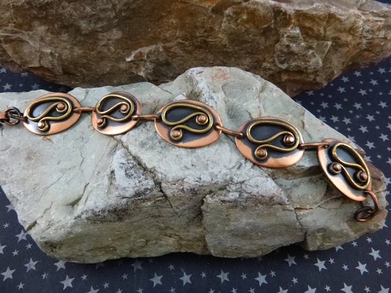 Mid Century Modernist chenet d’HAITI Mixed Metal Bracelet by Winifred Mason Chenet | Statement Copper and Brass 1950s Vintage Bracelet