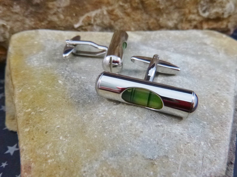 Miniature Working Green Levels Vintage Cuff Links