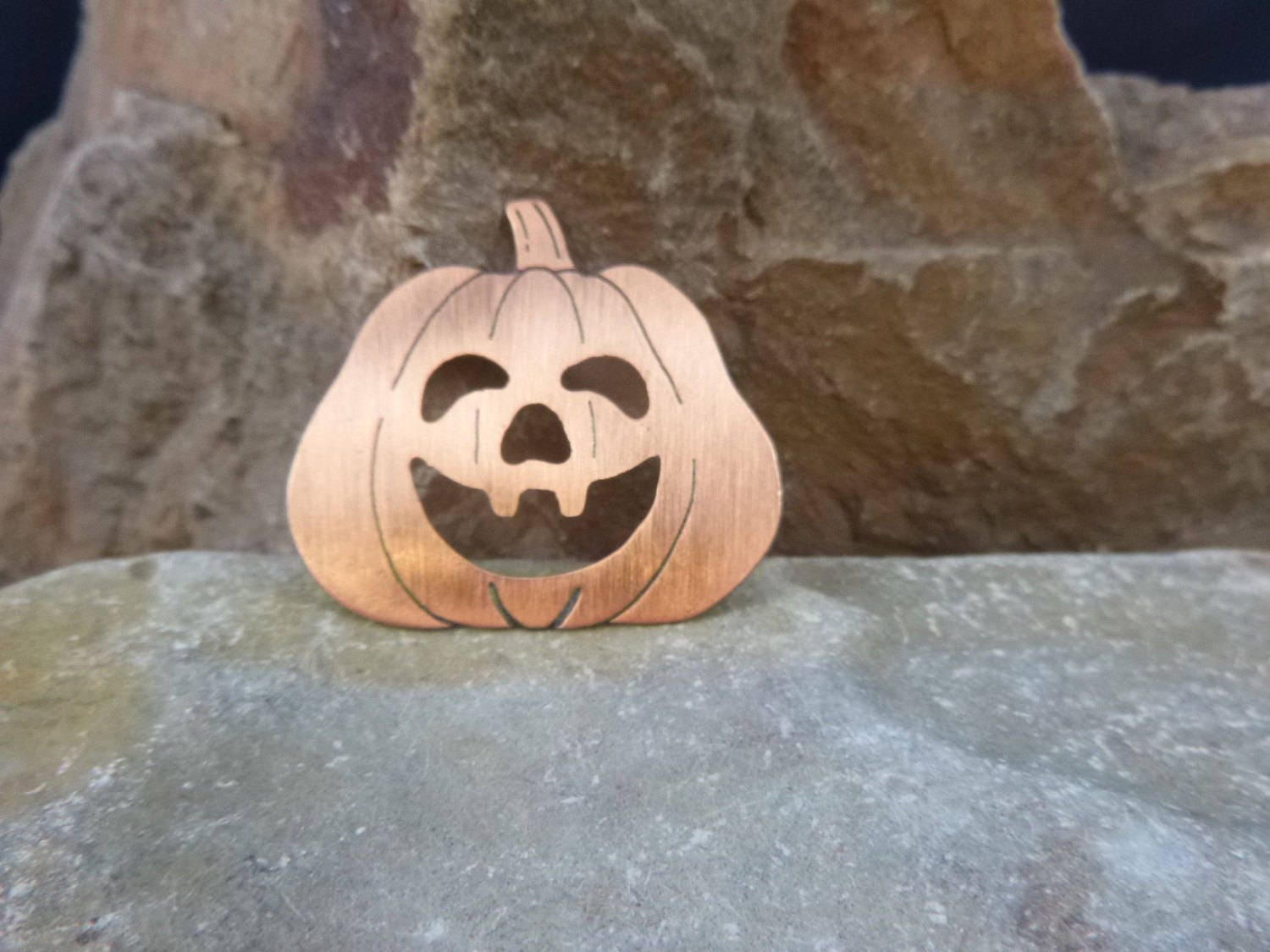 Cute Halloween Pumpkin Pin | Vintage Jack O Lantern Copper Tone Brooch