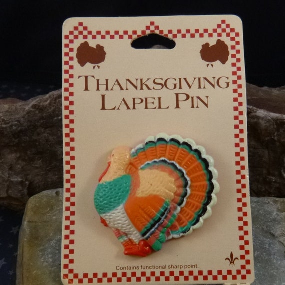 Vintage Thanksgiving Turkey Pin on Original Card | Gibson Greetings, Inc. Hard Plastic Colorful Turkey Pin