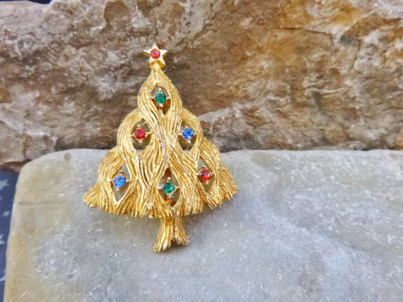 Wavy Branch Christmas Tree Vintage Brooch with Mu… - image 7