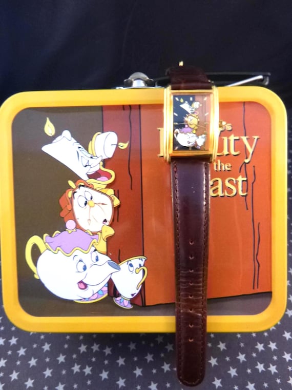Vintage Limited-Edition 1995 Disney Beauty and the Beast Collectible Watch | Mrs. Potts, Lumiere, & Chip | Original Lunch Box Series