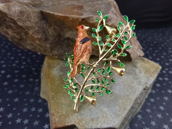 Partridge in a Pear Tree Vintage BJ (Beatrix) Signed Brooch | Twelve Days of Christmas Themed Vintage Pin | Book Piece