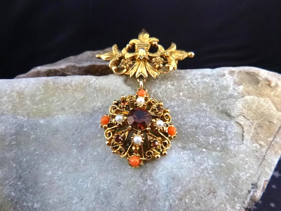 Fleur De Lis Regal Dangling Vintage Brooch | Mid Century Elegant Brooch