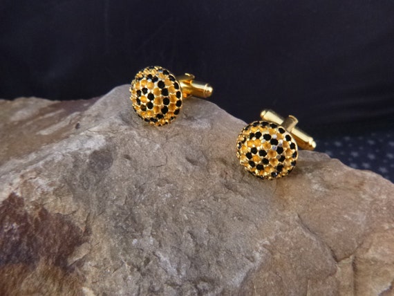 Dante Vintage Dome Cuff Links | Black and Gold Elegant Cuff Links | irca l960-70s