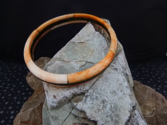 Unique Multi-Colored Narrow Wood Vintage Bangle B… - image 3