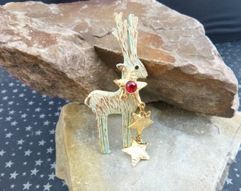 Ultra Craft Christmas Reindeer With Dangling Star Streamer Vintage Holiday Pin