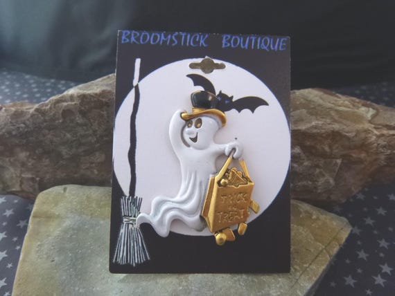 Vintage Halloween Danecraft Ghost Pin | Trick or Treat Bag | On original card