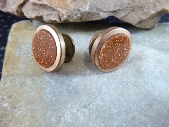 1880s Antique Goldstone Cuff Links / Cufflinks Book Piece