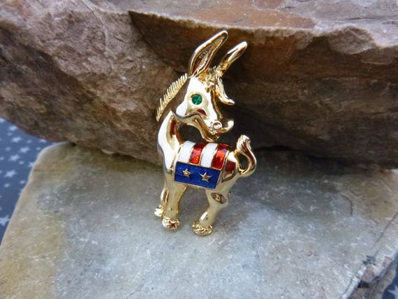 Democratic Red White and Blue Donkey Figural Vintage Patriotic Pin