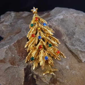 Vintage ART Signed Collectible Christmas Tree Brooch with Rhinestones | Christmas Tree Pin | Book Piece
