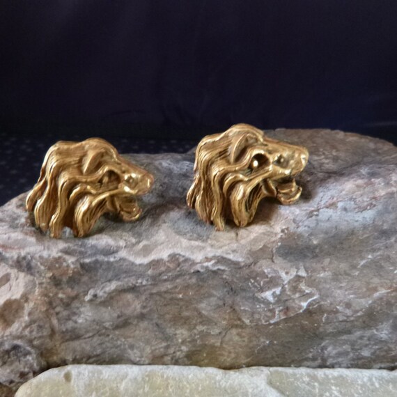 Lion Head Unique Animal Safari Styled Vintage Cast Brass Cuff Links | Heavy Large Size Cufflinks