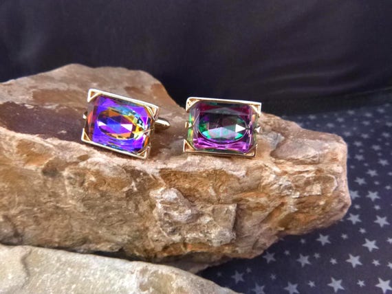 Vintage Psychedelic Rectangular Multi-colored Cuff Links | circa 1970s