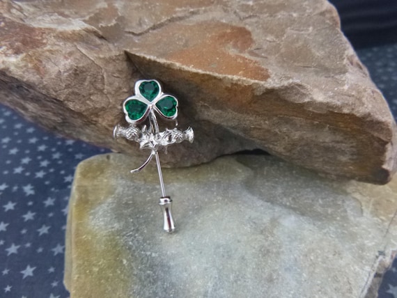 Irish Shamrock Silver Tone Vintage Stick Pin  | Small St Patrick’s Day Stickpin