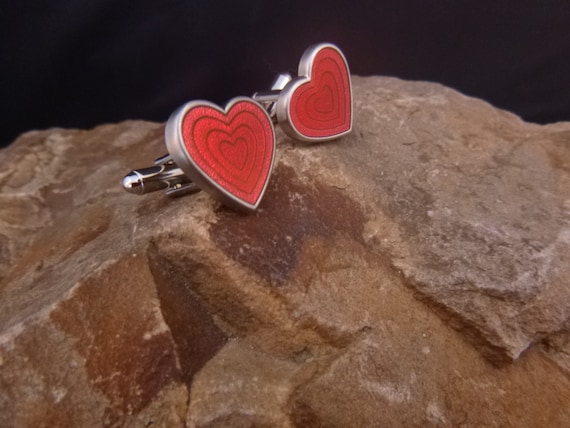 Vintage Red Heart Cuff Links | Heart in a Heart Romantic Sparkly Cuff Links | Wedding, Valentine’s Day, Anniversary