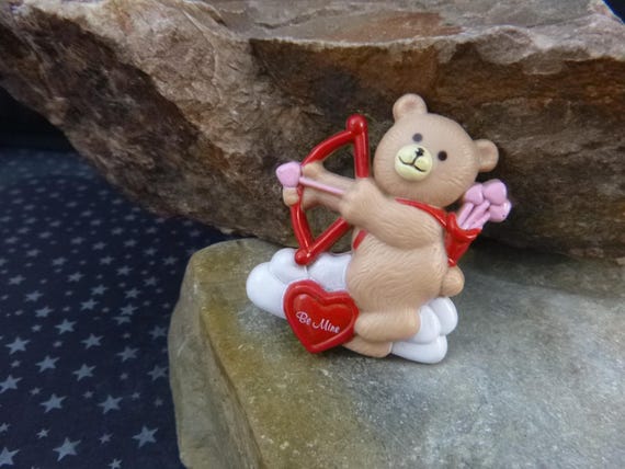 Be Mine Whimsical Vintage Pin | Cute Cupid Bear Message of Love Pin | Valentine’s Day Fun Pin