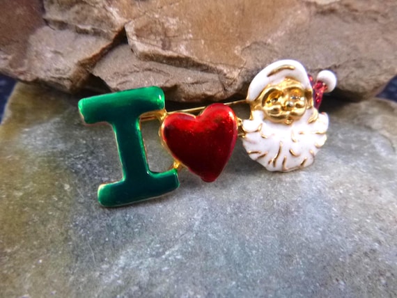 Vintage Santa Claus Pin: I Love Santa Christmas Pin