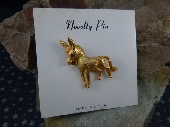 Democratic Donkey Small Vintage Pin | New Old Stock on Original Card | DEM Vintage Political Pin