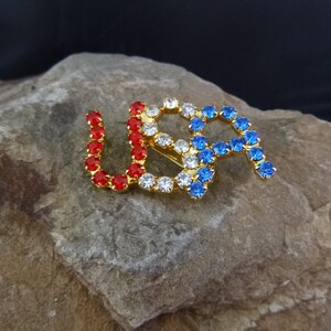 USA Vintage Pin | Red White Blue Rhinestone Sparkle Patriotic July 4, Memorial Day, or Any Day U.S.A. Pin