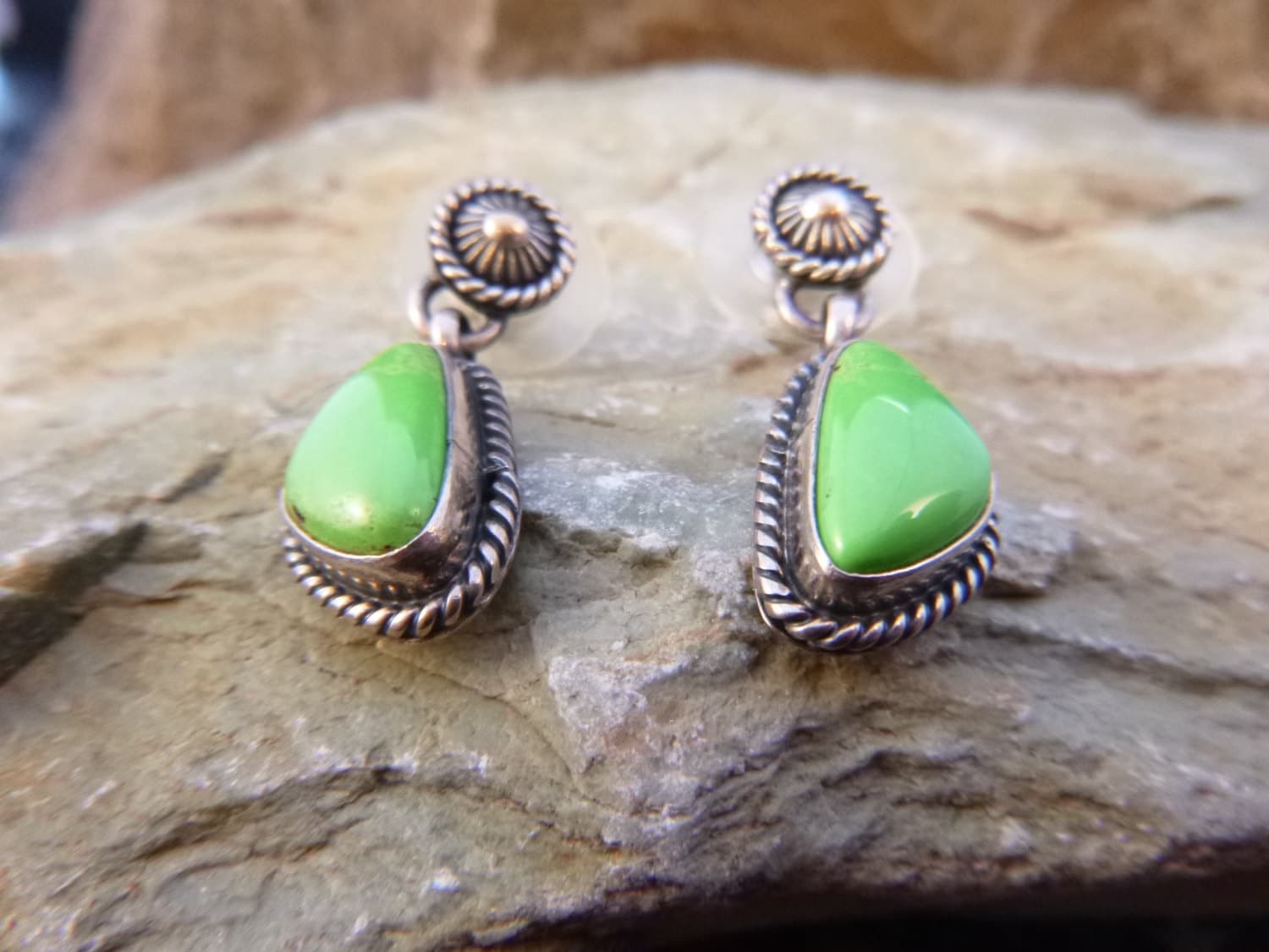 Sterling Silver Green Turquoise Earrings Sterling Silver Green Turquoise Earrings