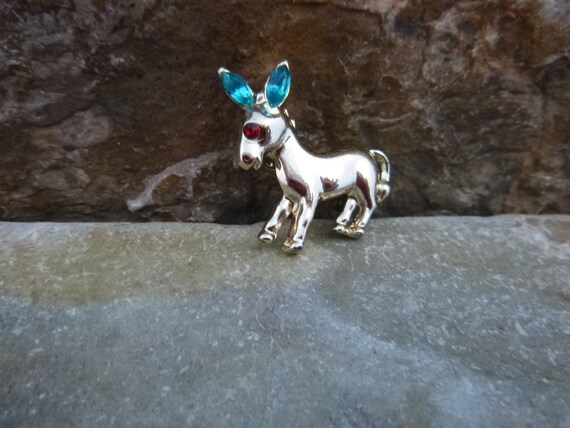 Small Vintage Donkey Figural Pin with Blue Ears | Democratic Party Symbol | Democrat | Party Affiliation