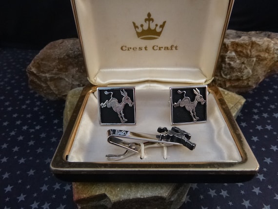 Democrat Donkey Political Vintage Cuff Links in Original Box | Crest Craft Vintage Cufflinks Set | Democratic Party Affiliation Cufflinks