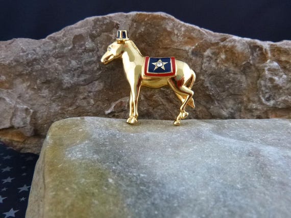 Patriotic Red White and Blue Democratic Vintage Donkey Pin