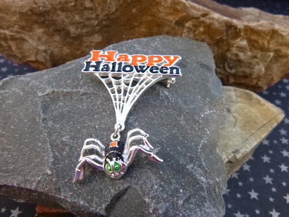 Dangling Smiling Spider Happy Halloween Articulated Vintage Danecraft Pin