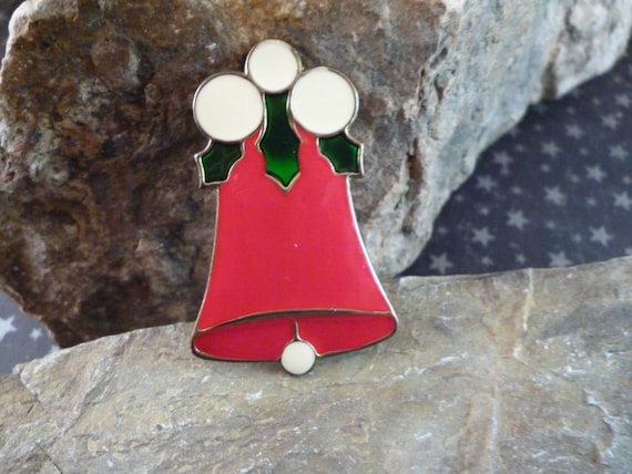 Tin Christmas Bell Vintage Metal and Enamel Holiday Pin